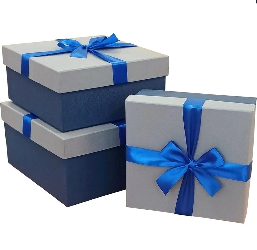 Набор подарочных коробок Рута Упак 3 в 1 Рогожка серыхсиних (3 штуки в наборе)