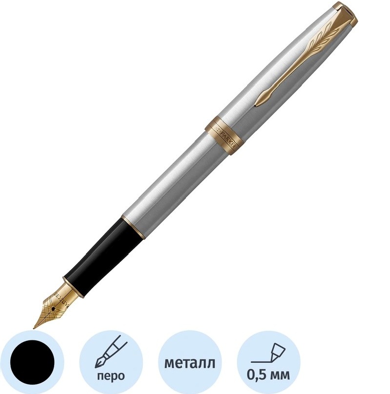 Ручка перьевая Parker Sonnet цвет чернил черный цвет корпуса серебристый